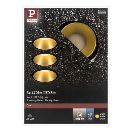 Paulmann 93404 - SADA 3xLED/6,5W IP44 Dimmbare Badezimmer-Einbauleuchte COLE 230V