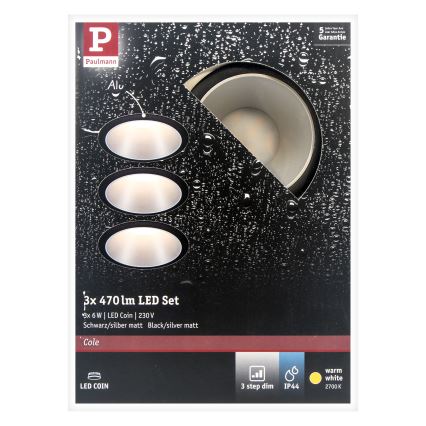 Paulmann 93408 – SET 3xLED/6,5W IP44 Dimmbare Badezimmer-Einbauleuchte COLE 230V