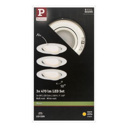 Paulmann 93449 - SET 3xLED/6,5W IP23 Badezimmer-Einbauleuchte NOVA 230V