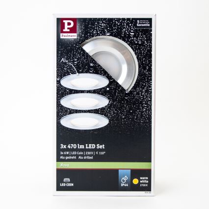 Paulmann 93462 - SET 3xLED/6W IP44 Badezimmer-Einbauleuchte NOVA 230V