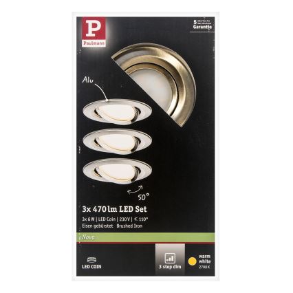 Paulmann 93483 – SET 3xLED/6,5W IP23 Dimmbare Badezimmer-Einbauleuchte NOVA 230V