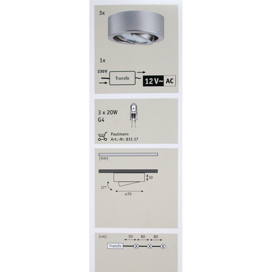 Paulmann 93507 - SET 3x Spotlight MICRO LINE 3xG4/20W/230/12V