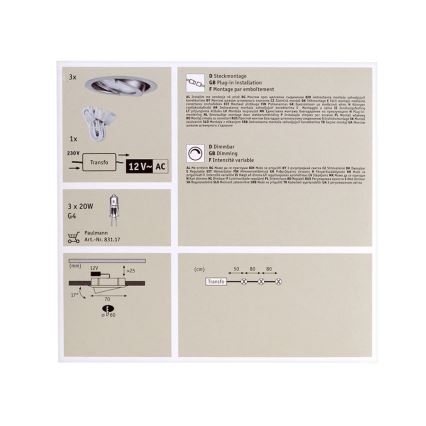 Paulmann 93521 - SET 3x Einbauleuchte MICRO LINE 3xG4/20W/230V/12V