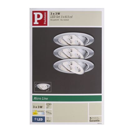 Paulmann 93541 - SET 3x LED Einbauleuchte MICRO LINE 3xLED/3W/230V