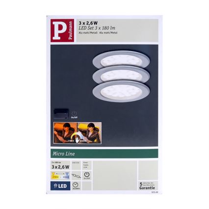 Paulmann 93560 - SET 3x LED Einbauleuchte MICRO LINE 3xLED/2,6W/230V/12V