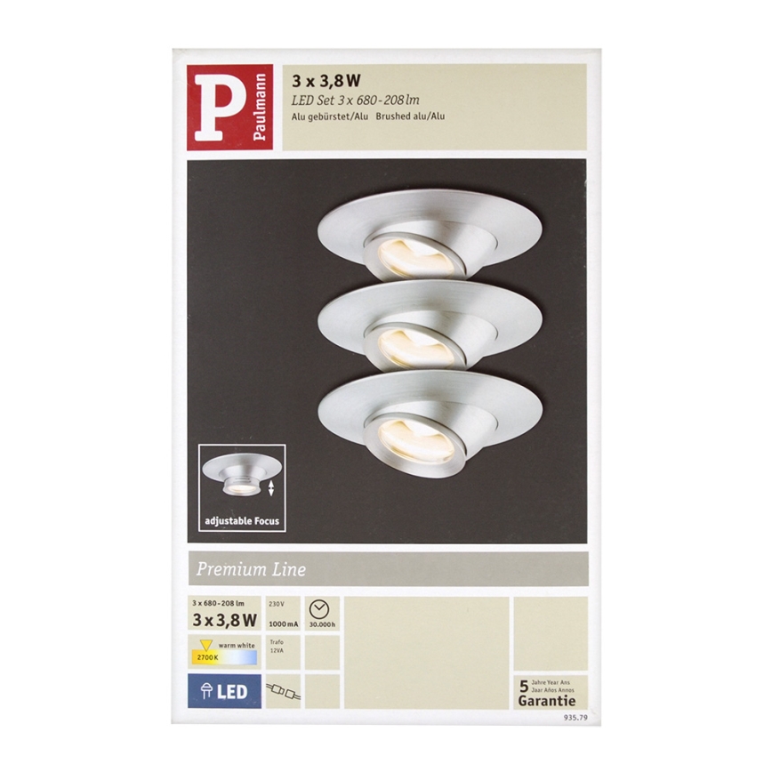 Paulmann 93579 - SET 3xLED Einbauleuchte 3xLED/3,8W/230/12V