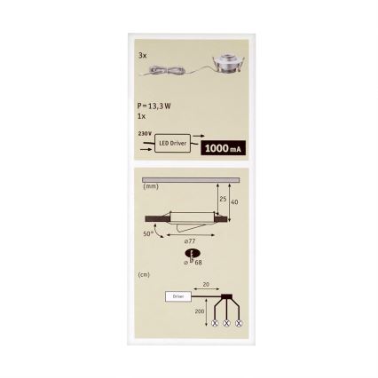 Paulmann 93579 - SET 3xLED/3,8W Einbauleuchte PREMIUM 230V