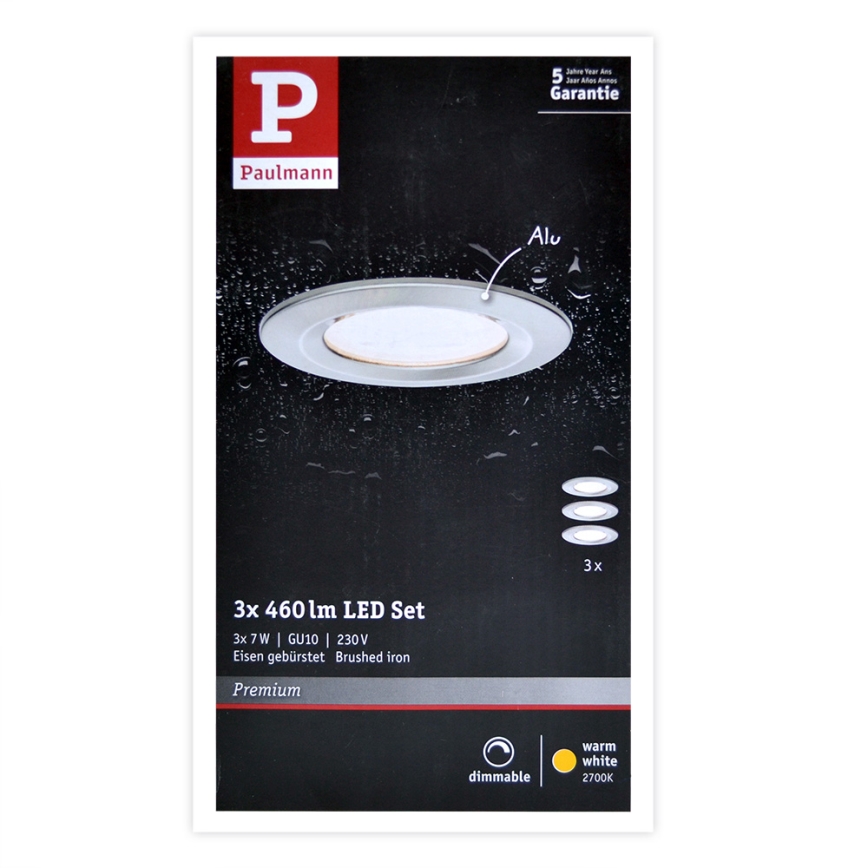 Paulmann 93599 - SET 3x LED GU10/7W IP44 dimmbare Badezimmerleuchte NOVA 230V