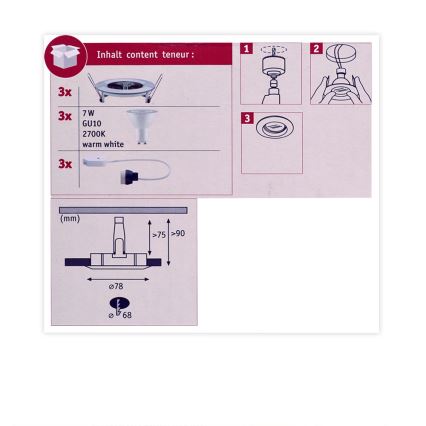 Paulmann 93599 - SET 3x LED GU10/7W IP44 dimmbare Badezimmerleuchte NOVA 230V