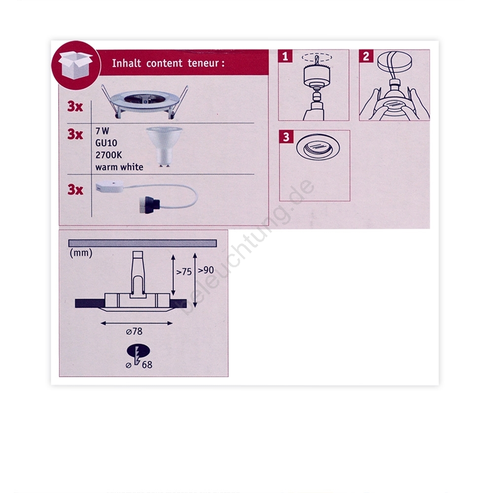 Paulmann 93599 - SET 3x LED GU10/7W IP44 dimmbare Badezimmerleuchte