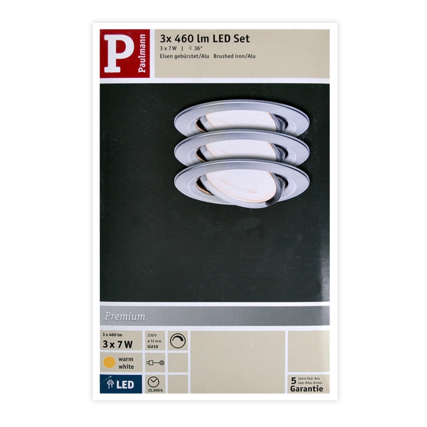 Paulmann 93607 - SET 3x LED GU10/7W IP23 dimmbare Badezimmerleuchte NOVA 230V