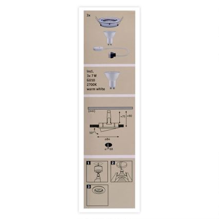 Paulmann 93607 - SET 3x LED GU10/7W IP23 dimmbare Badezimmerleuchte NOVA 230V