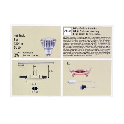 Paulmann 93634 - Badezimmer Einbauleuchte NOVA 1xGU10/35W/230V rosegold