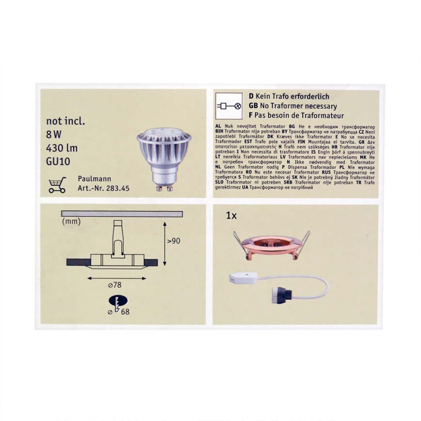Paulmann 93634 - Badezimmer Einbauleuchte NOVA 1xGU10/35W/230V rosegold