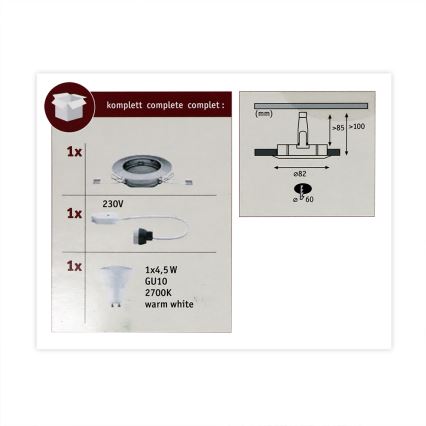 Paulmann 93659 - LED GU10/4,5W Einbaubeleuchtung COIN 230V