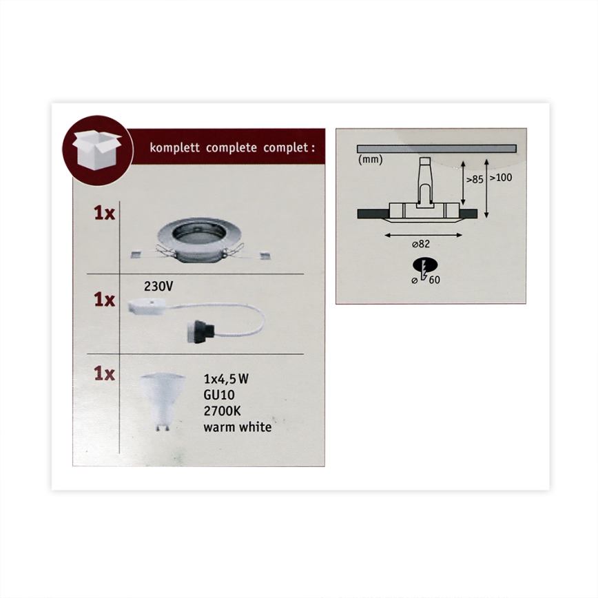 Paulmann 93659 - LED GU10/4,5W Einbaubeleuchtung COIN 230V