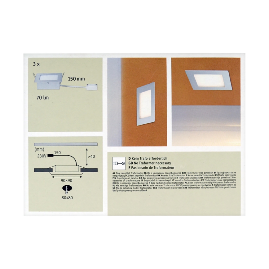 Paulmann 93758 - SET 3xLED Treppenbeleuchtung AREAL 3xLED/2W/230V