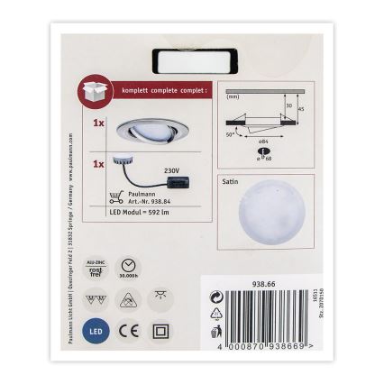 Paulmann 93866 - LED/6,8W IP23 Badezimmer-Einbauleuchte COIN 230V