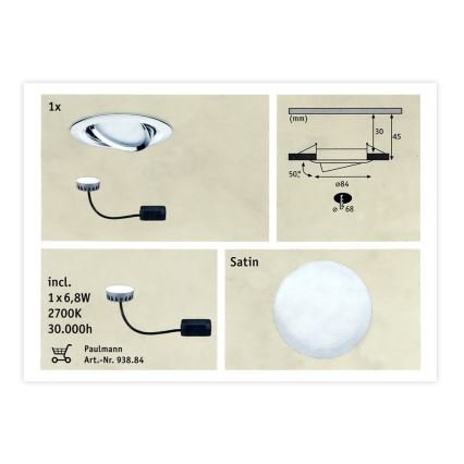 Paulmann 93867 - 1xLED/6,8W IP23 Badeinbauleuchte COIN 230V