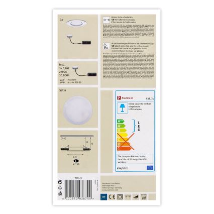 Paulmann 93874 - SET 3xLED/6,8W IP44 Dimmbares Badezimmer-Einbauleuchte COIN 230V