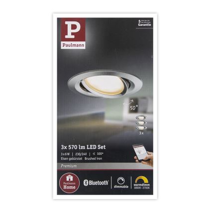 Paulmann 93937 - SET 3x LED/6W IP23 Dimmbare Badeinbauleuchte SMART HOME COIN 230V 2000-2700K