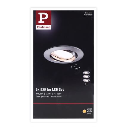 Paulmann 93980 - SET 3xLED/6,8W IP23 Badeinbauleuchte COIN 230V