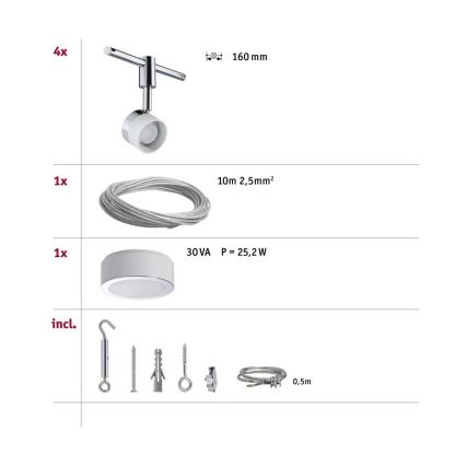 Paulmann 94080 - SET 4xLED/4,8W Strahler für Schienensystem STAGE 230V glänzendes Chrom