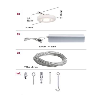 Paulmann 94109 - SET 5x LED/4,3W Einbauleuchte für Seilsystem MAC 230V