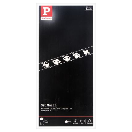 Paulmann 94134 - 5er-Set GU5,3/10W, komplettes Seilsystem MAC 230V, weiß