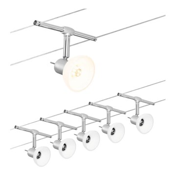 Paulmann 94136 - SET 5xGU5,3/10W komplettes Seilsystem SHEELA 230V glänzender Chrom