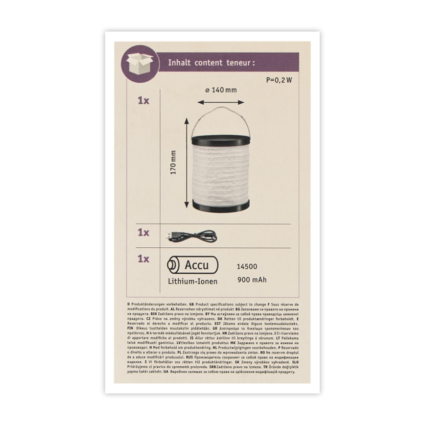 Paulmann 94169 - LED/0,2W IP44 Dekorative Außenleuchte MOBILE 3,7V 800 mAh
