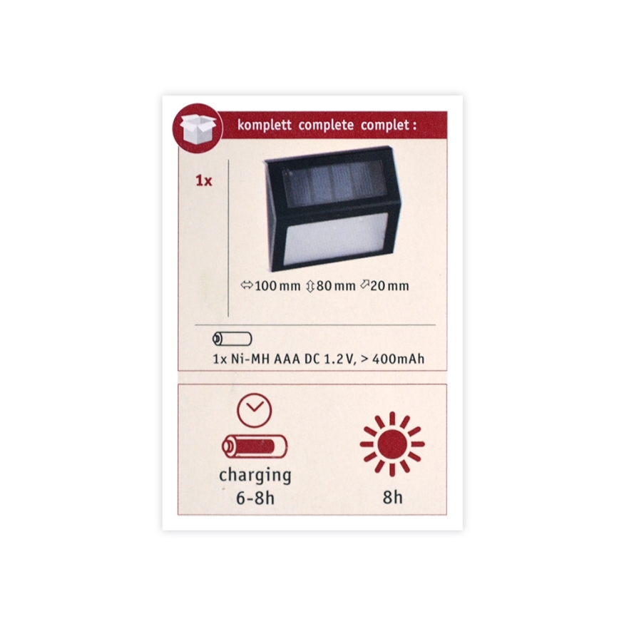 Paulmann 94234 - LED/0,05W IP44 Außen-Solarleuchte mit Sensor DAYTON 1,2V 400 mAh