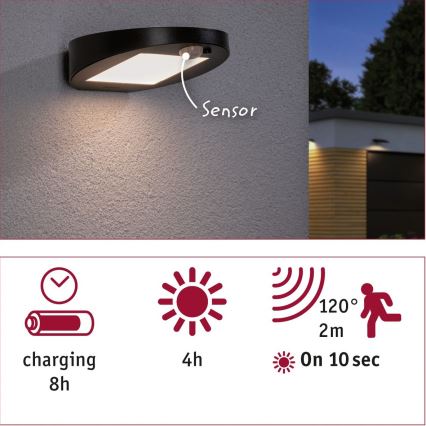 Paulmann 94246 - LED/1,2W IP44 Outdoor-Solarleuchte mit Sensor RYSE 3,7V 1800 mAh