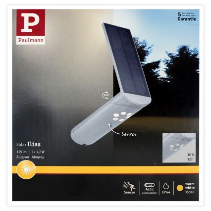 Paulmann 94261 - LED/1,2W IP44 Solarwandleuchte mit Sensor ILIAS 3,7V