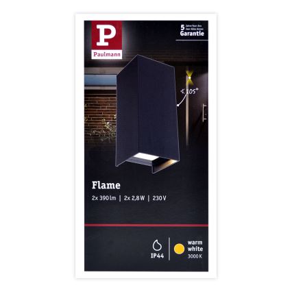 Paulmann 94326 - 2xLED/2,8W IP44 Außenwandleuchte FLAME 230V