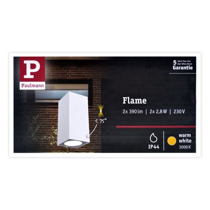 Paulmann 94330 - 2xLED/2,8W IP44 Außenwandleuchte FLAME 230V weiß