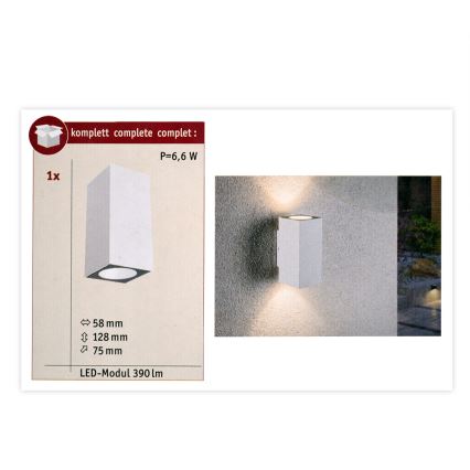 Paulmann 94330 - 2xLED/2,8W IP44 Außenwandleuchte FLAME 230V weiß