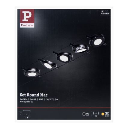 Paulmann 94418 - Set 5xLED/4,5W Komplettes Seilsystem ROUNDMAC 230V schwarz