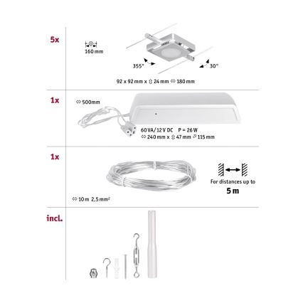 Paulmann 94420 - SET 5xLED/4,5W Komplettes Seilsystem MAC 230V mattchrom