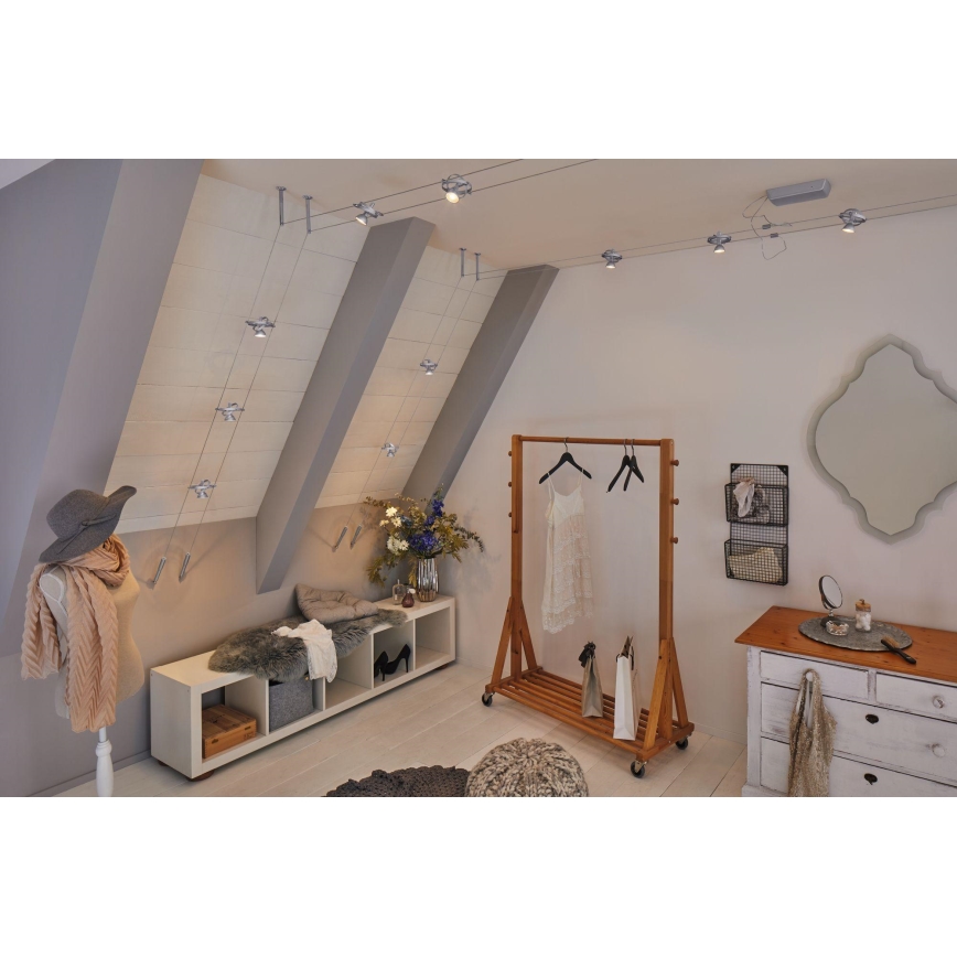 Paulmann 94436 - 5er-Set GU5.3/10W Komplettes CARDAN-Seilsystem 230 V mattchrom