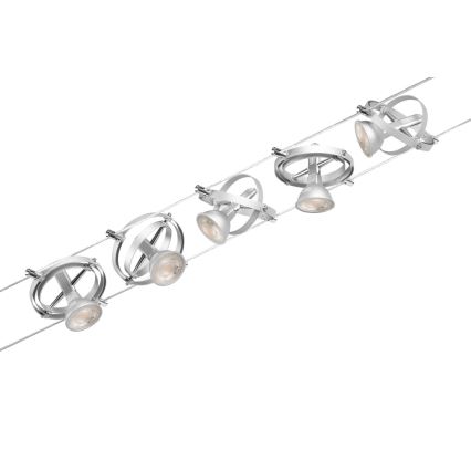 Paulmann 94436 - 5er-Set GU5.3/10W Komplettes CARDAN-Seilsystem 230 V mattchrom