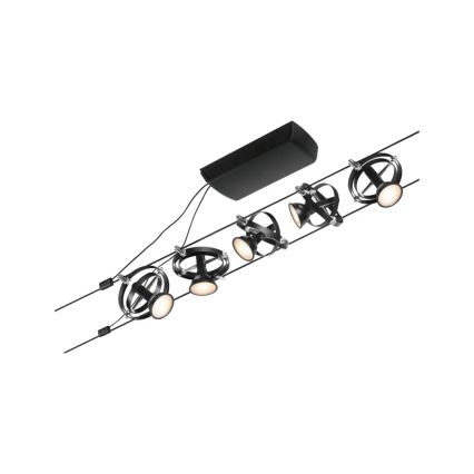 Paulmann 94440 - SET 5xGU5,3/10W Komplettes Seilsystem CARDAN 230V schwarz