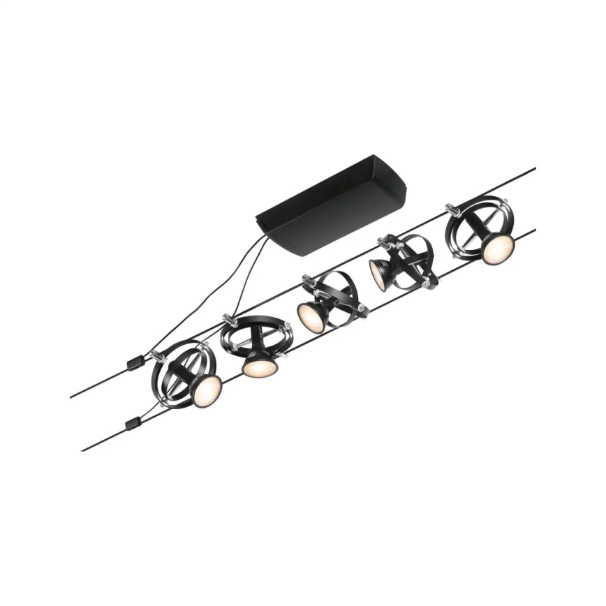 Paulmann 94440 - SET 5xGU5,3/10W Komplettes Seilsystem CARDAN 230V schwarz