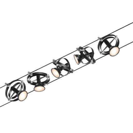 Paulmann 94440 - SET 5xGU5,3/10W Komplettes Seilsystem CARDAN 230V schwarz