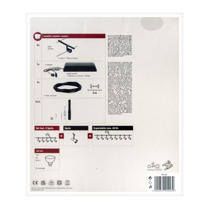 Paulmann 94446 - SET 5xGU5,3/10W Komplettes Seilsystem SALT 230V schwarz