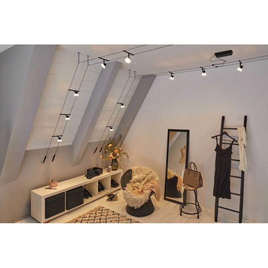 Paulmann 94450 - SET 5xGU5,3/10W Komplettes Seilsystem SHEELA 230V schwarz