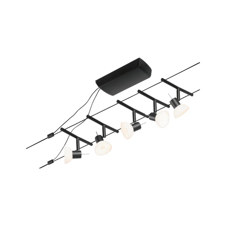 Paulmann 94450 - SET 5xGU5,3/10W Komplettes Seilsystem SHEELA 230V schwarz