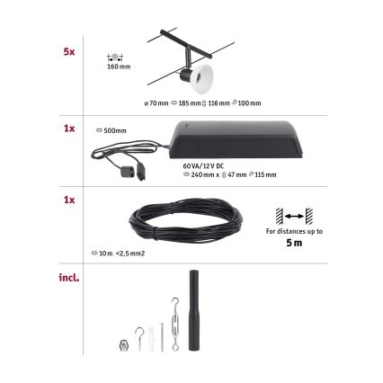 Paulmann 94450 - SET 5xGU5,3/10W Strahler für Schienensystem SHEELA 230V schwarz