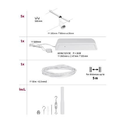 Paulmann 94458 - SET 5xGU5,3/10W Strahler für Schienensystem SALT 230V weiß