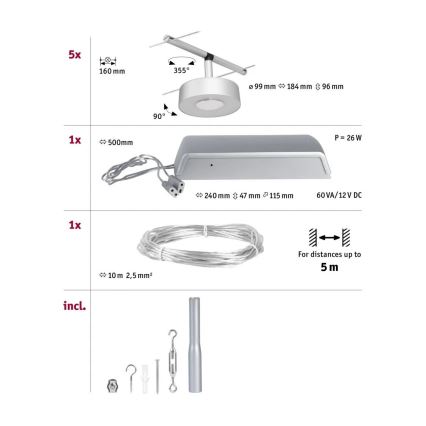 Paulmann 94475 - SET 5xLED/5W Einbauleuchte für Seilsystem CIRCLE 230V mattchrom